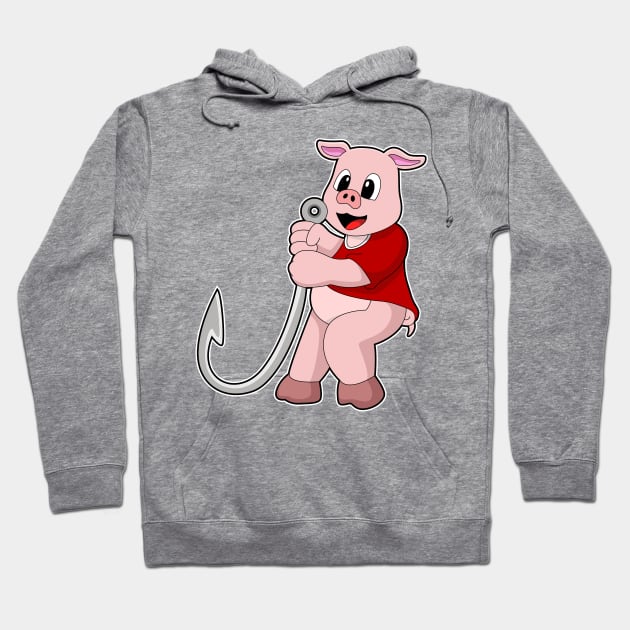 Pig at Fishing with Fish hook Hoodie by Markus Schnabel